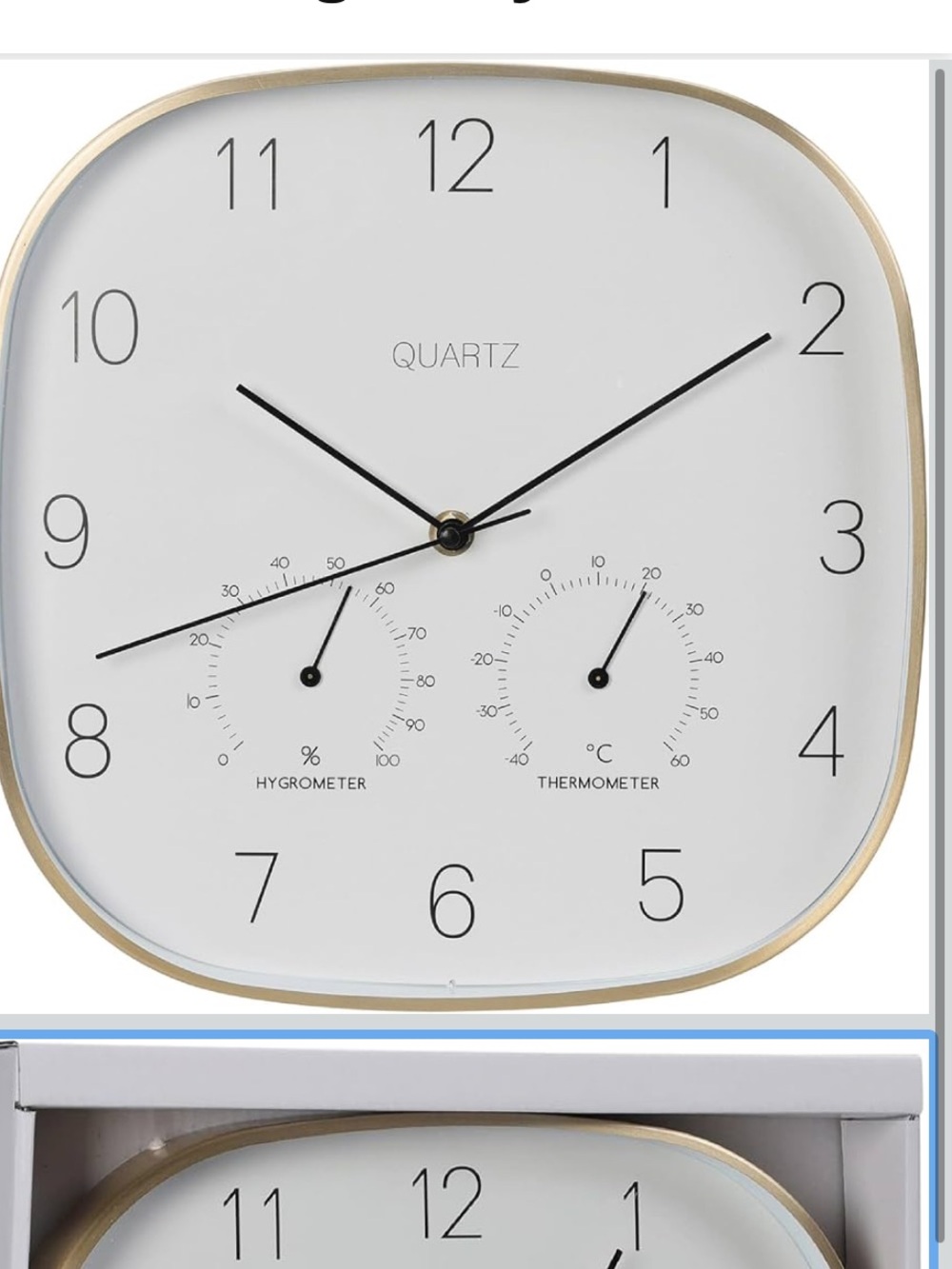 Modern Square Wall Clock in White and Gold